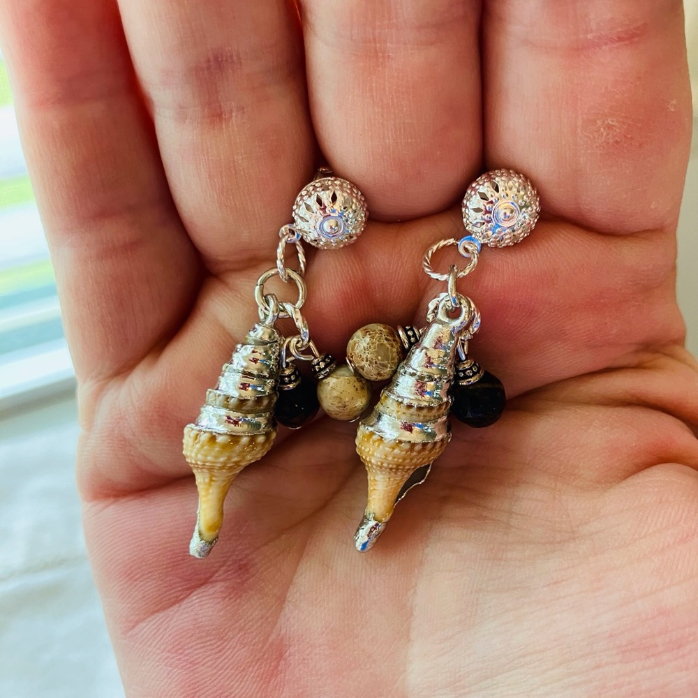 Elegant Handmade Shell and Bead Pierced Dangle Earrings